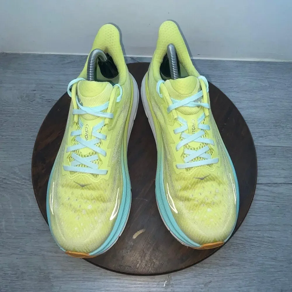 Hoka One One Clifton 9 Mens Size 10B Yellow Blue Walking Running Shoes Sneakers
